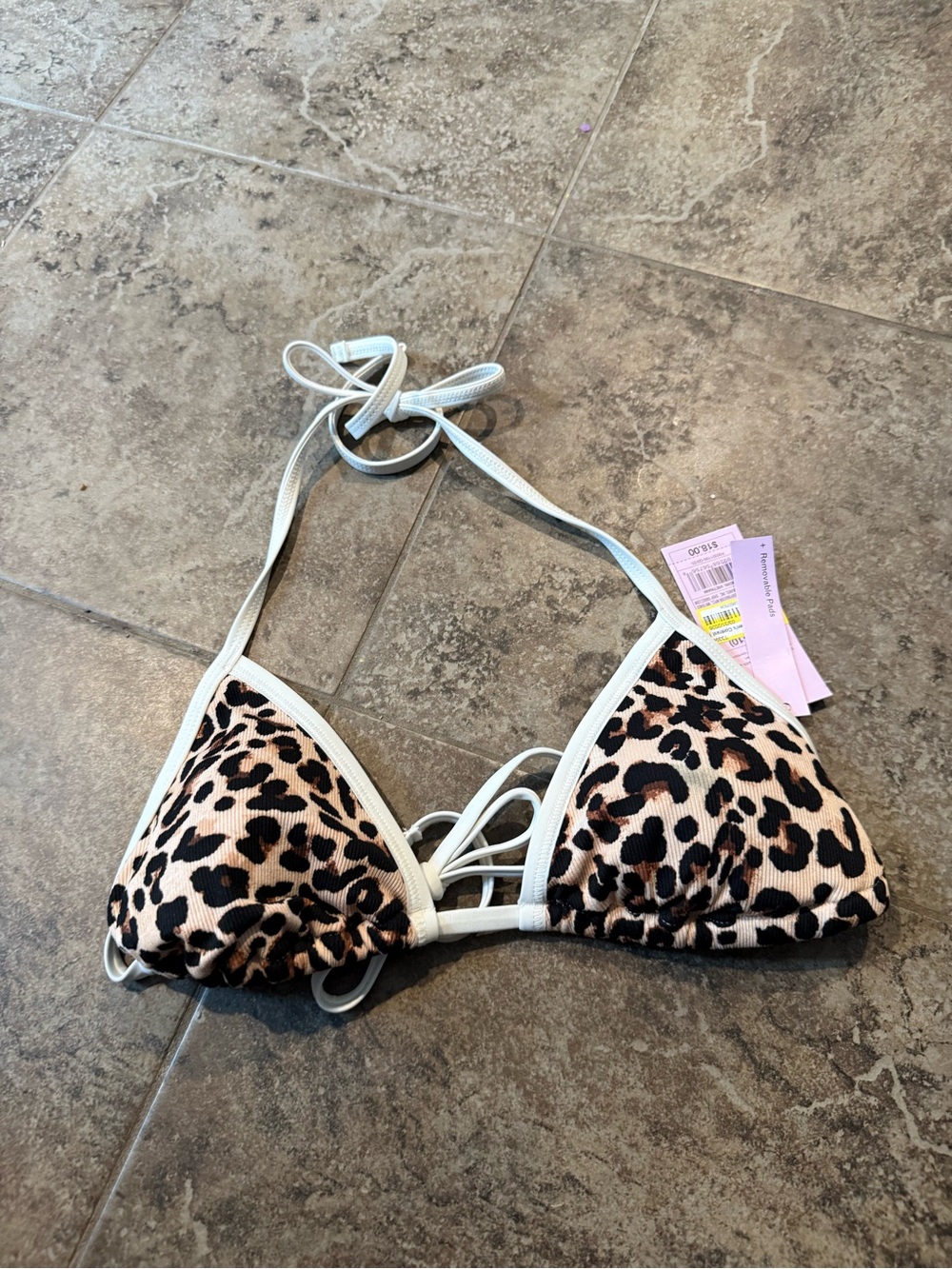 wild fable Leopard Print Triangle Bikini Top with White Trim